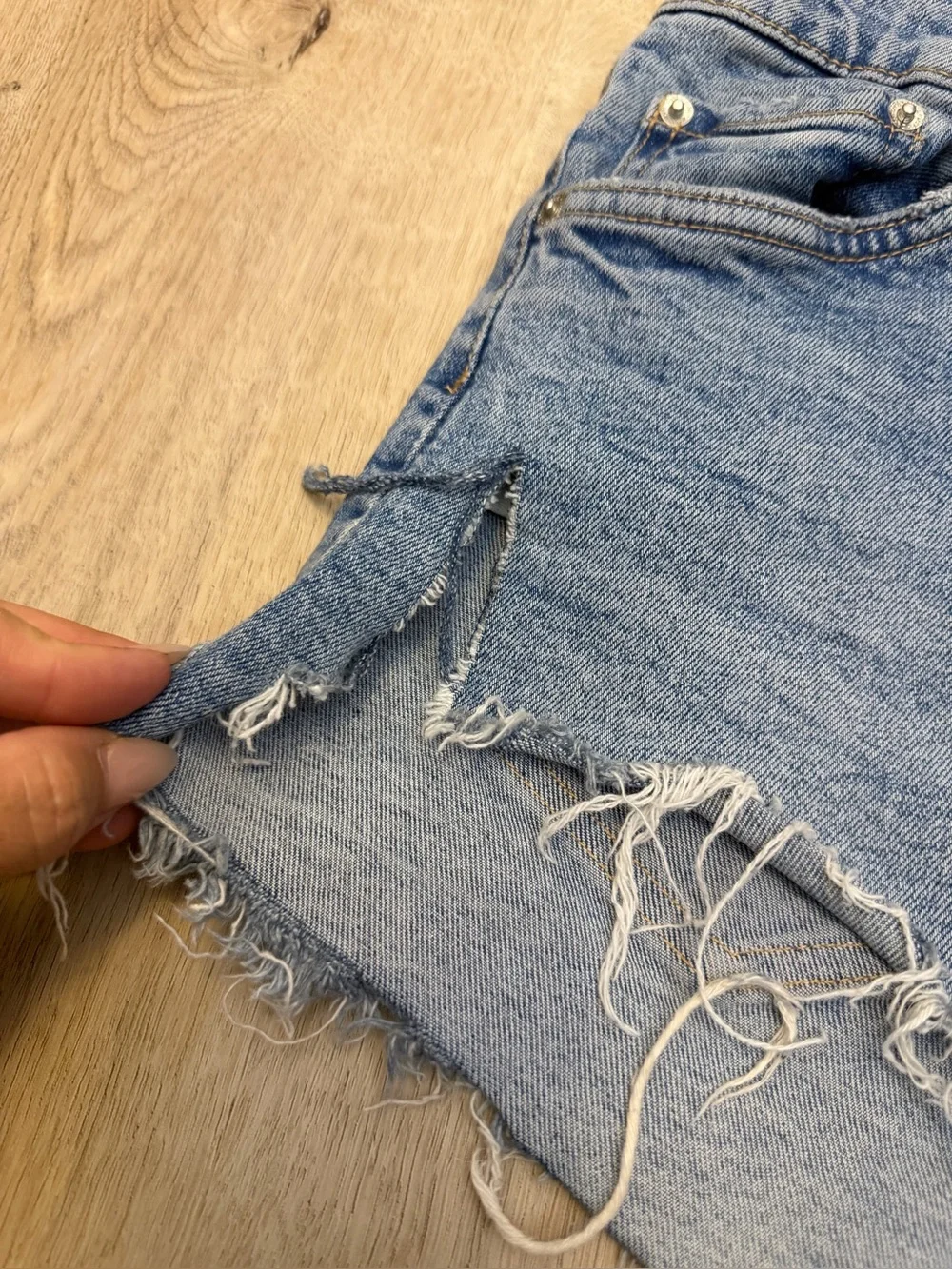 Zara Medium Blue Frayed Hem Distressed Denim Shorts